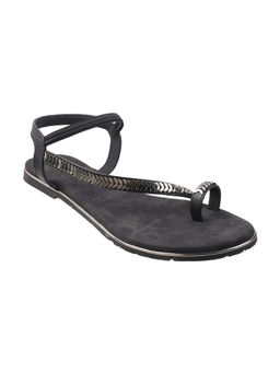 Metro - Womens Black Flat SandalsMetro Stripes Black Sandals