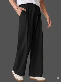 BROADSTAR - Men Stretchable Black Loose Fit Pleated Korean Pants