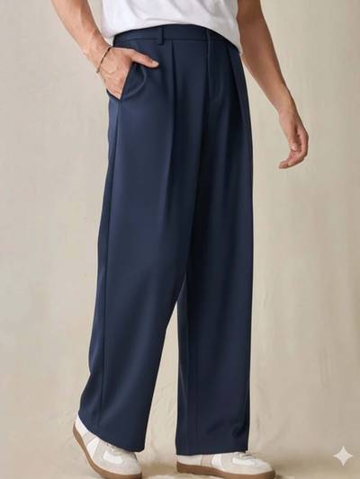 Men Stretchable Navy Blue Loose Fit Korean Pants