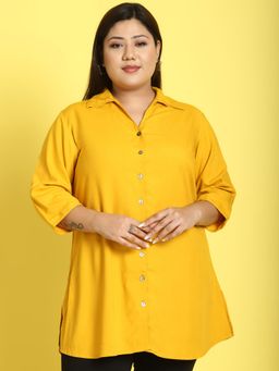 theRebelinme - Plus Size Womens Mustard Solid Casual Shirt