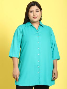 theRebelinme - Plus Size Womens Turquoise Solid Casual Shirt