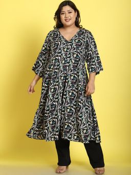 theRebelinme - Plus Size Womens Black Floral Printed A-Line Shrug