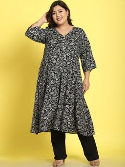 theRebelinme - Plus Size Womens Black Batik Floral Printed A-Line Shrug