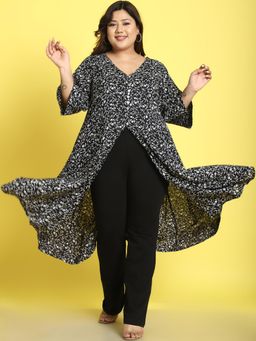 theRebelinme - Plus Size Womens Black Small Floral Printed A-Line Shrug