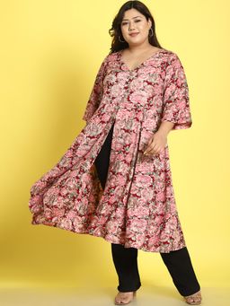 theRebelinme - Plus Size Womens Maroon Rose Floral Printed A-Line Shrug