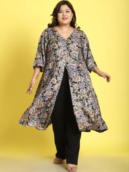 theRebelinme - Plus Size Womens Navy Rose Floral Printed A-Line Shrug