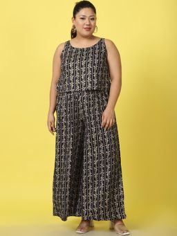 theRebelinme - Plus Size Womens Navy Blue Gold Foil Printed Co-Ord (Set of 2)