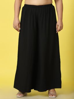 theRebelinme - Plus Size Womens Black Solid Color Relaxed Palazzo