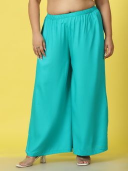 theRebelinme - Plus Size Womens Teal Solid Color Relaxed Palazzo