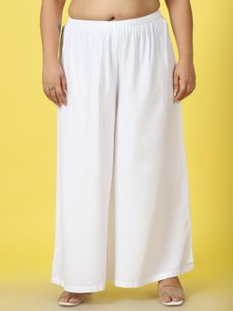 theRebelinme - Plus Size Womens White Solid Color Relaxed Palazzo