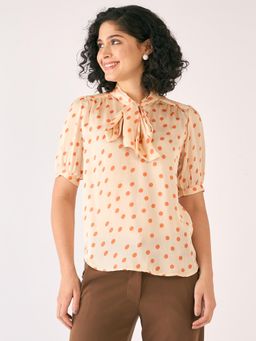 SALT Attire - Pink Celestia Polka Neck Tie Top