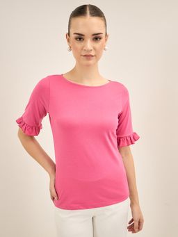 SALT Attire - Pink Cushy Ruffled Sleeves T-Shirt