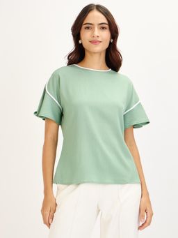 SALT Attire - Gooseberry Slush Mint Contrast Piping Top