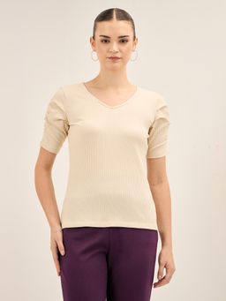 SALT Attire - Leisure Ruched Sleeves T-Shirt