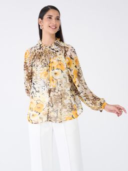 SALT Attire - White Mossy Abstract Smocked Neckline Top