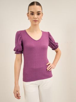SALT Attire - Peppy Purple Gathered Sleeves T-Shirt