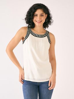 SALT Attire - White Petal Stitch Embroidered Top