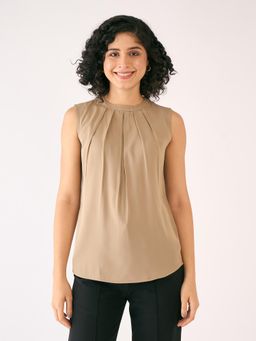 SALT Attire - Khaki Wheat Front Pleat Top
