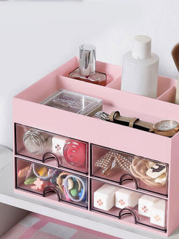 House of Quirk - Pink Desk Organizer with Drawer 4 Plastic Compartment