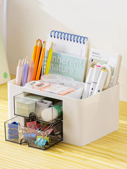 House of Quirk - White Desk Organizer with Drawer