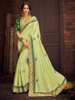 Odette - Light Green Silk Georgette Designer Saree with Unstitched Blouse