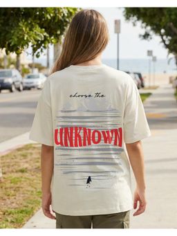 Bewakoof - Womens Off White Be The Penguin Graphic Printed Oversized T-Shirt