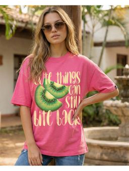 Bewakoof - Womens Fandango Pink Kiwi Typography Oversized T-Shirt