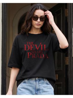 Bewakoof - Disney Womens Black The Devil Wears Prada Typography Oversized T-Shirt