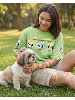 Bewakoof - Womens Jade Lime Green Mood Swings Graphic Printed Oversized T-Shirt