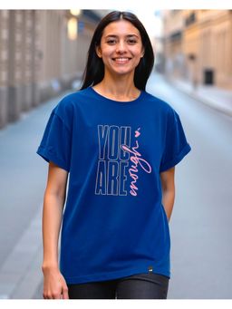 Bewakoof - Womens Blue You Are Enough Typography Boyfriend T-Shirt