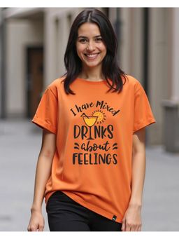 Bewakoof - Womens Caramel Orange Drinks Feelings Typography Boyfriend T-Shirt