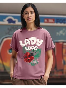 Bewakoof - Womens Purple Lady Luck Graphic Printed Boyfriend T-Shirt