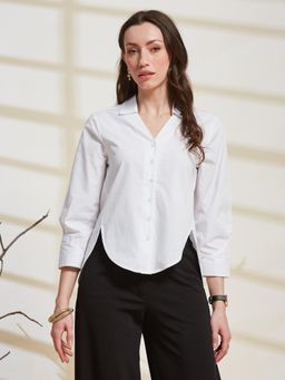 Latin Quarters - Womens White Solid Spread Collar Casual Shirt