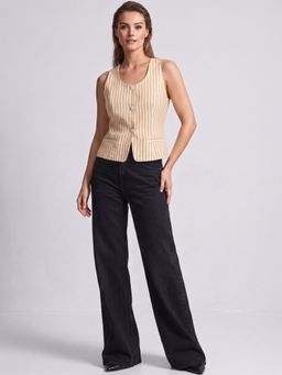 Twenty Dresses by Nykaa Fashion - Womens Beige Stripes Sleeveless Crop Top