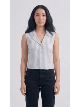 Twenty Dresses by Nykaa Fashion - Womens Grey Stripes Sleeveless Collared Crop Top