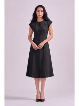 Twenty Dresses by Nykaa Fashion - Womens Black Cap Sleeve Button Down A Line Midi Dress