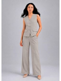 Twenty Dresses by Nykaa Fashion - Womens Beige Polyester Sleeveless Vest & Wide Leg Pant