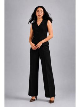 Twenty Dresses by Nykaa Fashion - Womens Black Sleeveless V Neck Vest & Wide Leg Pant