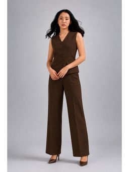 Twenty Dresses by Nykaa Fashion - Womens Brown Polyester Sleeveless Vest & Wide Leg Pant