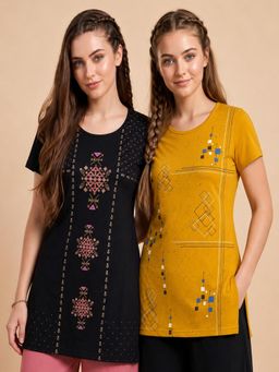 Vero Amore - Womens Printed Half Sleeve Round Neck Long T-Shirt (Pack of 2)