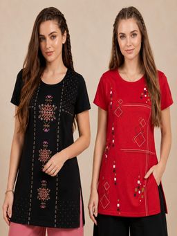 Vero Amore - Womens Printed Half Sleeve Round Neck Long T-Shirt (Pack of 2)