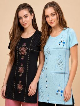 Vero Amore - Womens Printed Half Sleeve Round Neck Long T-Shirt (Pack of 2)