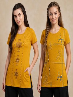 Vero Amore - Womens Printed Half Sleeve Round Neck Long T-Shirt (Pack of 2)
