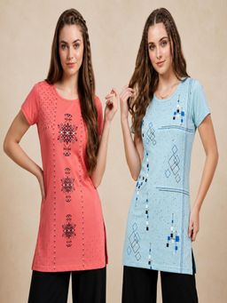 Vero Amore - Womens Printed Half Sleeve Round Neck Long T-Shirt (Pack of 2)