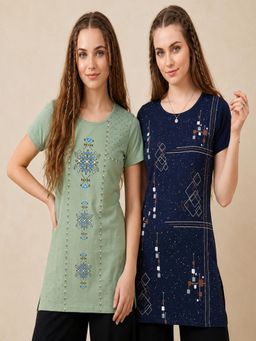 Vero Amore - Womens Printed Half Sleeve Round Neck Long T-Shirt (Pack of 2)