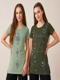 Vero Amore - Womens Printed Half Sleeve Round Neck Long T-Shirt (Pack of 2)