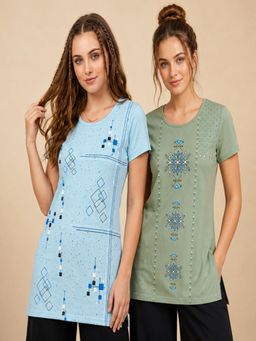 Vero Amore - Womens Printed Half Sleeve Round Neck Long T-Shirt (Pack of 2)