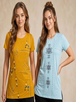Vero Amore - Womens Printed Half Sleeve Round Neck Long T-Shirt (Pack of 2)