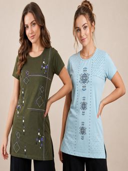 Vero Amore - Womens Printed Half Sleeve Round Neck Long T-Shirt (Pack of 2)