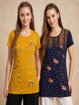Vero Amore - Womens Printed Half Sleeve Round Neck Long T-Shirt (Pack of 2)